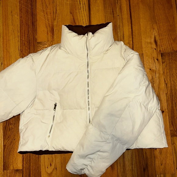 Reversible down puffer coat - brown and white - Picture 1 of 4